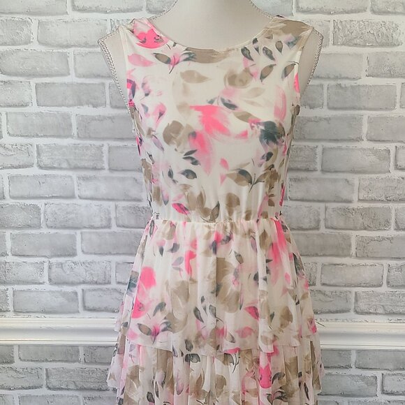 Vince Camuto Pink Floral Chiffon Cowl Neck Maxi Dress XS Low Back Romantic NEW - Picture 2 of 9